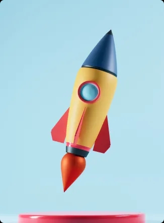 Colorful rocket against a light blue background