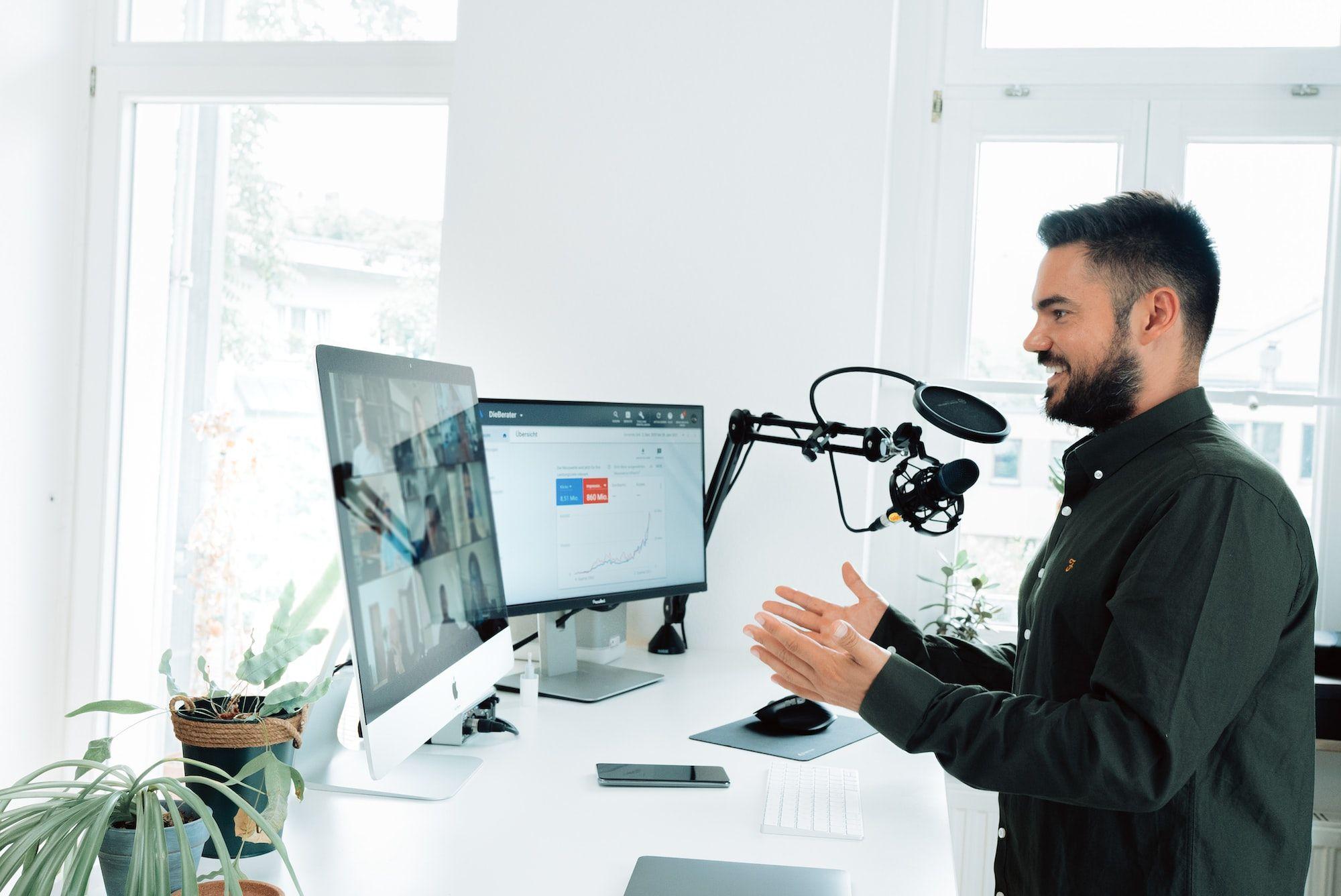 Man using a video conferencing application