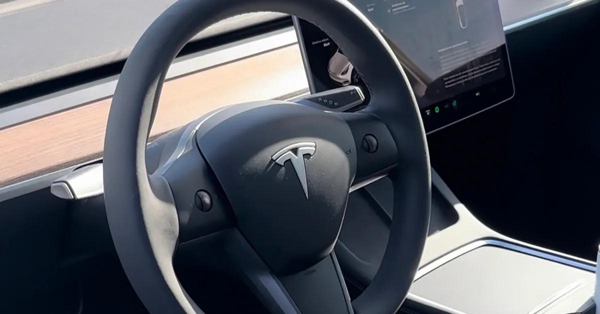 Steering wheel of a Tesla car