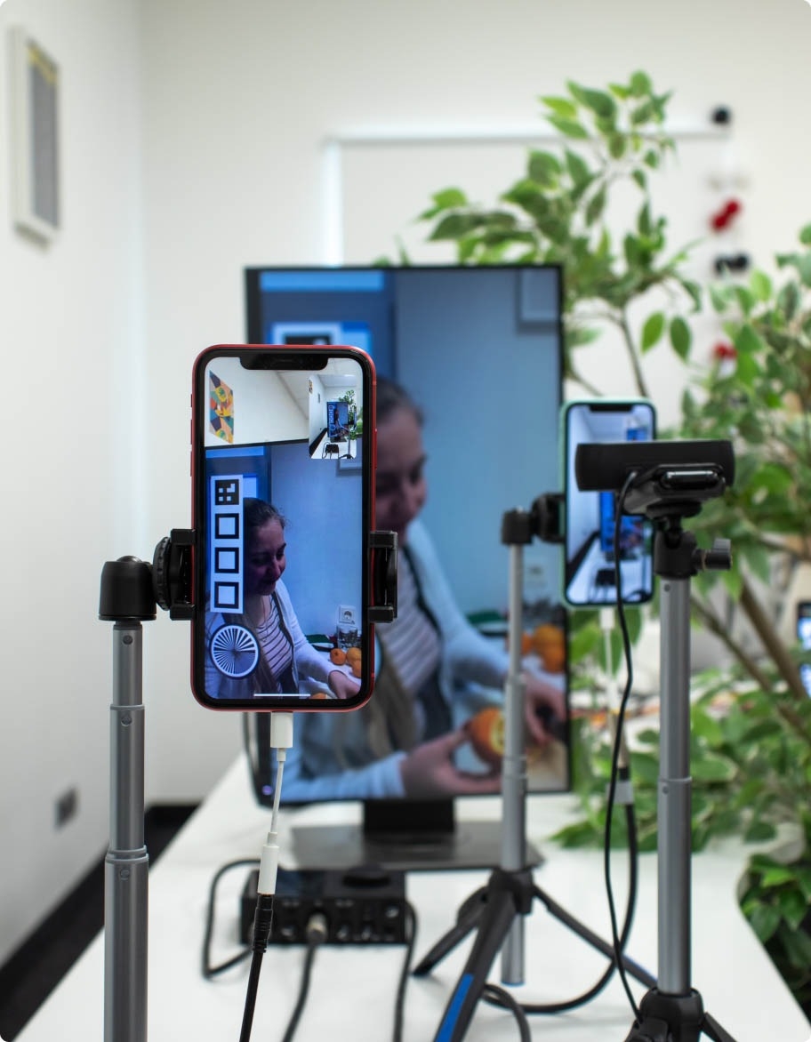 Audio and video quality testing setup.