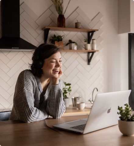 A woman on a virtual call.