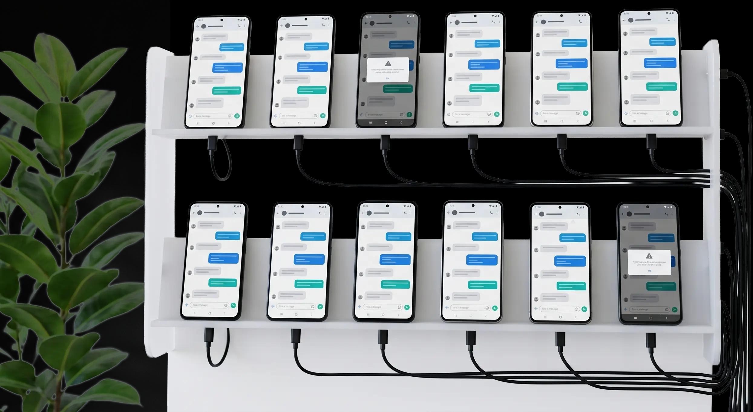 Device rack — phones running automated tests