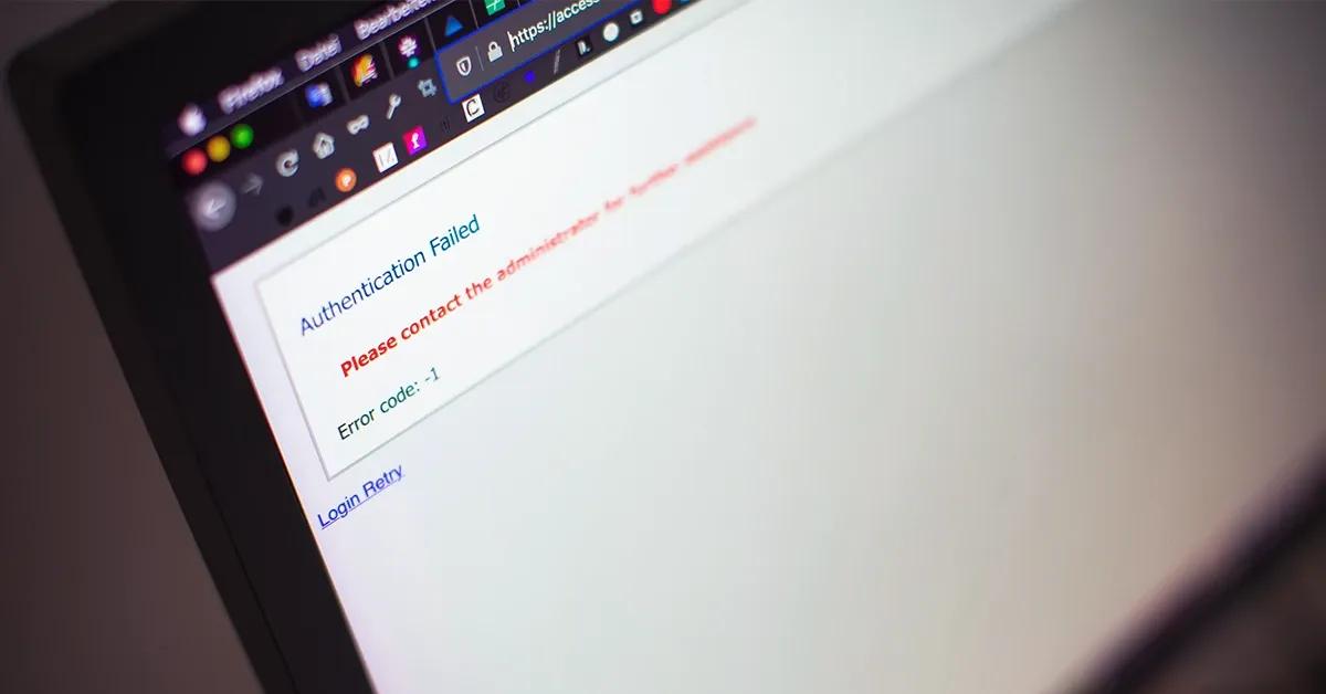 Close up of a computer screen showing error code