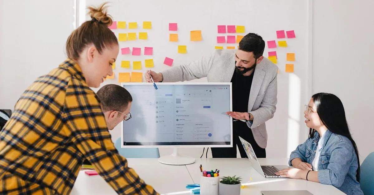 Team members brainstorming ideas for a project