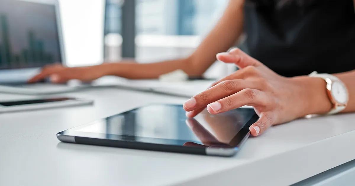 Woman working on her tablet